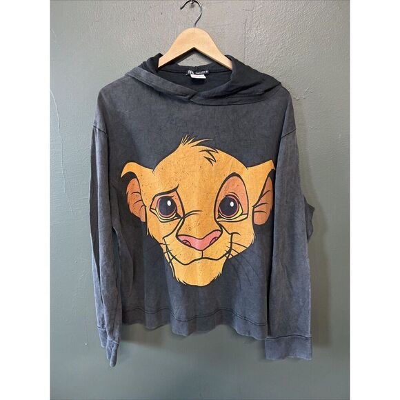 Zara Disney Lion King Simba Long Sleeves Oversized Gray Marble Hoodie Sz Small - Picture 1 of 4